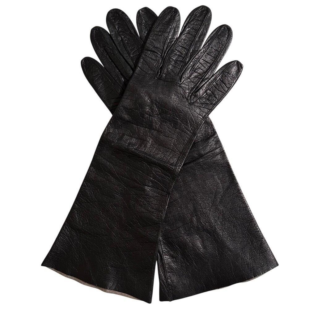 Womens Vintage Black Leather Dress Gloves Made in France for Lazarus 1960's‎
